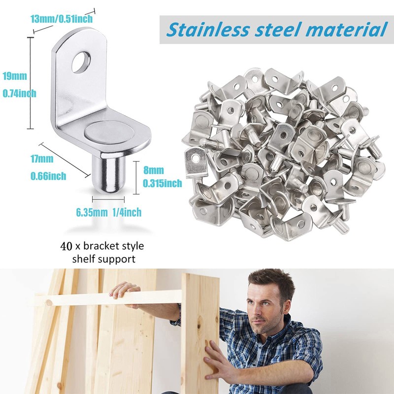 40 Pcs Shelf Support Pegs,1/4 Inch Diameter Shelf Bracket Pegs