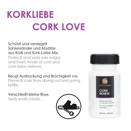 Solitaire CORK RENEW 75 ml Shoe Care for Sole Edges and Heels Made of Cork and Cork Latex Mix for Care and Prevention of Drying and Brittleness with Practical Brush Applicator