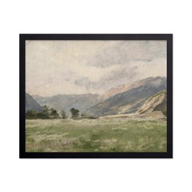 Poster Master Vintage Mountain Meadow Painting Poster - Retro Countryside Print - Fine Art - Landscape Art - Gift for Men & Women - Decor for Bedroom, Living Room or Office, 16x20 Black Framed