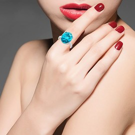 Uloveido Big Stone Cocktail Rings for Women Fashion Created Light Blue Topaz Crystal Adjustable Rings for Girls Platinum Plated Jewelry Gift Y2166