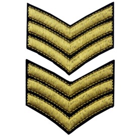 Military Uniform Chevrons Sergeant Stripes Army Embroidered Weapons Emblem Iron on Sew on Shoulder Stains, Gold, Pack of 2
