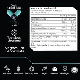 ETERNAL NUTRITION Ultra Pure L-Treonato de Magnesio Liposomal (300 Caps)