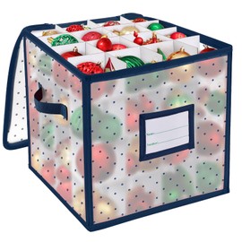 BINSUNS Christmas Ornament Storage Box, Christmas Storage Containers Organizer Bag with Dividers - Fits up to 64 Holiday Xmas Ornaments Decorations 3" Seasons Balls(Blue)