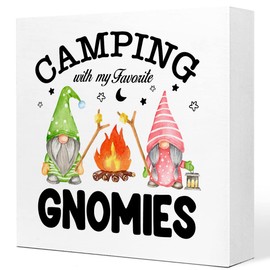 Camping Gnomies Funny Gnomes Wood Plaque Sign - Rustic Camping Quote Wood Block Sign for Home, Cabin, Camper, RV Desk, Shelf, Table Decor