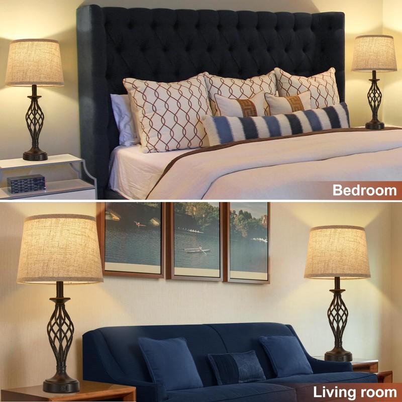 Table Lamp for Bedroom Set of 2 with USB C+A
