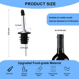 BALTRE 2PCS Stainless Steel Pourers, Speed Liquor Bottle Pourer, Olive Oil and Vinegar Tapered Stopper Spout, Suitable for About 3/4" Bottle Mouth, Olive Oil Spout with Sealed Dust Caps
