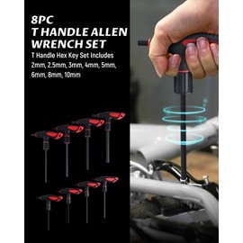 Lichamp T Handle Allen Wrench Set Metric, 8 Piece Heavy Duty Standard Long Tee Handle Allen Hex Key Set, 2-10mm