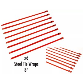 Unbranded 8" UNIVERSAL STAINLESS STEEL CABLES ZIP TIES X6 RED