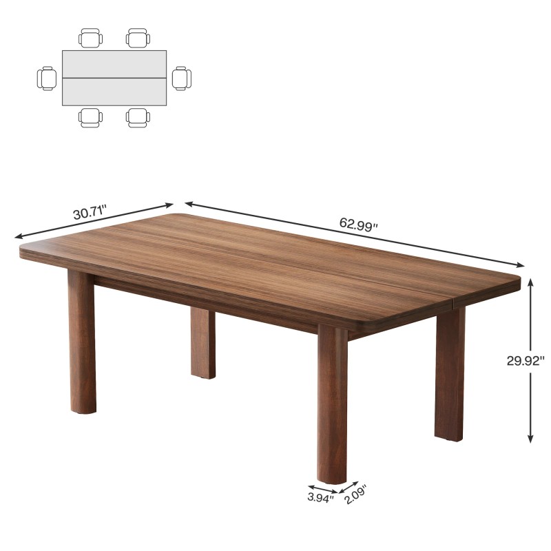 Farmhouse Wood Dining Table for 4-6 People Large Rectangle Kitchen