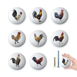 Lasyman Ceramic Animal Cabinet Knob 8Pack Rustic Farmhouse Colorful Chicken Dresser Drawers Knobs Pulls 1.5 X 1.5 Inches