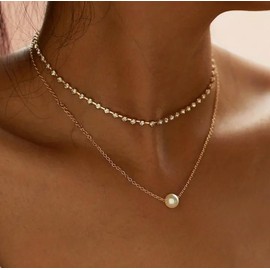 Rotnso Gold Necklace for Women Dainty Diamond Rhinestone 14K Gold Plated Layered Cubic Zirconia Tennis Chain Necklaces Set Trendy CZ Solitaire Pearl Pendant Choker Cute Aesthetic Jewelry Girls Gifts