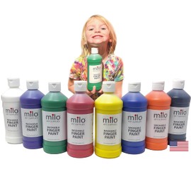 milo Kid's Washable Finger Paint Set of 8 Colors | 16 oz Bottles | Safe and Non-Toxic | Made in the USA | Art & Craft Paints for Kids, Toddlers, Pre School Supplies Painting Set for Children | Easy