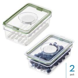 iDesign Medium Fridge Produce Bin with Removable Drainage Tray and Lid - Set of 2 - Clear
