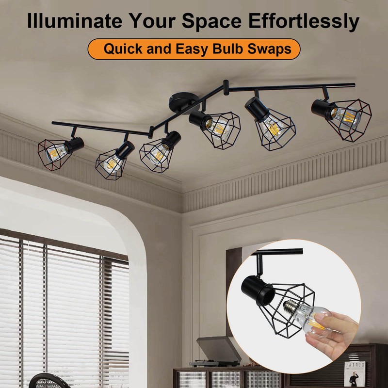 HiBay 6-Light Track Lighting, Directional Rotatable Ceiling Light Fixture, Black