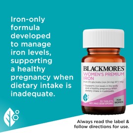 Blackmores Women's Premium Iron | Helps Maintain Healthy Iron Levels in the Body | Low Constipation | 30 Tablets