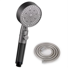 HONBOO Duschkopf mit Filter, Duschbrause mit Stoppfunktion, Handbrause mit 1.5m Schlauch, Handbrause mit 5 Strahlarten, Duschkopf Wassersparend