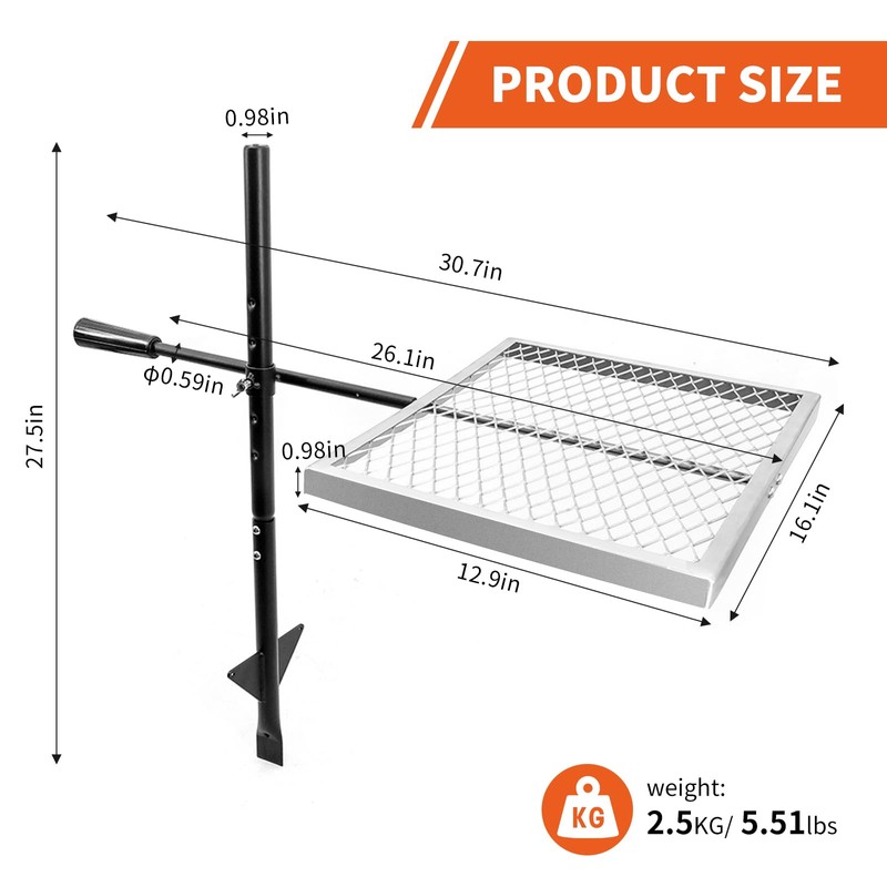 BiggerFire Swivel Campfire Grill 360° Adjustable Open Fire Grill Grate,