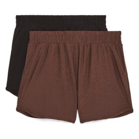Danskin Women's 2 Pack Super Soft Tulip Hem Shorts, Espresso Heather/Black Salt, X-Large