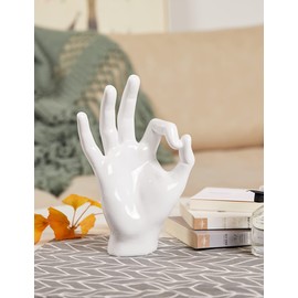 NENBOLEC Modern Sculpture Decor Finger Statue Figurine Hand Gesture Gifts Table Centerpiece Crafts Polyresin Home Arts White 28cm