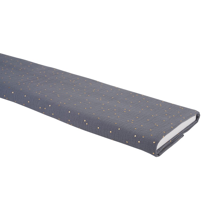 Golden Dots Muslin Cotton Fabric Width 130cm Grey - per