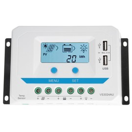 10A/20A/30A Solar Charge Controller 12V/24V Auto PWM Regulator LCD Display with Dual USB PortVS1024AU