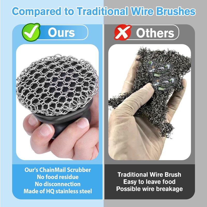 Onewly Cast Iron Scrubber and Scraper, Chain Mail Scrubber Cast