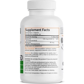 Bronson Vitamin K2 D3 (MK7) Supplement Non-GMO Formula Vitamin D3 5000IU (125 mcg) & 90 mcg K2 MK-7, Easy to Swallow D & K Complex, 60 Capsules