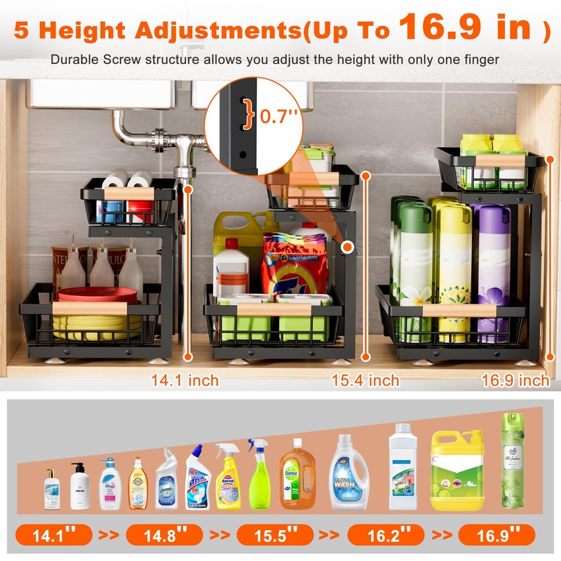Under Sink Organizer, 2 Pack 2 Tier Under Sink Organizers