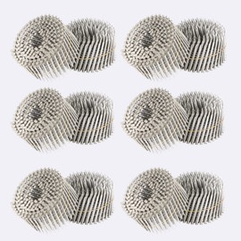 waltyotur 3600 Count Stainless Steel Coil Roofing Ring Shank Siding Nails 15-Degree Collated Wire Coil 2 Inch, 0.09 Inch Ring Shank, Small Cap Coil Stud Siding Nails