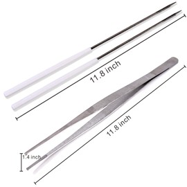 12 Inch Extra-Long Stainless Steel Cooking Tweezers and Chopsticks Set - Non-Slip Kitchen Tongs for Noodles, Frying, Hotpot, Pasta, BBQ - Reusable Chef Tools (Set of 2)