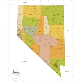 Nevada ZIP Code Map with Counties - Standard - 36" x 45.5" Laminated