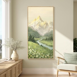 Framed Green Mountain Wall Art for Hallway, Extra Large Modern Landscape Canvas Painting Prints, Nature Forest Vertical Artworks for Living Room Dining Room Entryway Home Office Wall Decor, 30x60 Inch