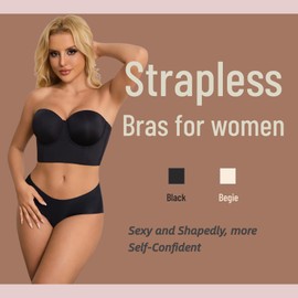 linliasor Black Corset Top Bra Strapless Shapewear for Women No-Slip Silicone Strip Comfort Bras (Black,42B)