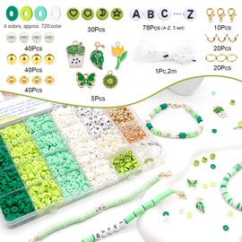 Dotilili 3164 Pcs Green Clay Beads Bracelet Making Kit, Christmas Flat Round Polymer Clay Beads Friendship Beads with Letter Beads Charms 6mm Heishi Beads Jewelry Making Kit for Crafts Girls Gift