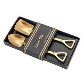 Golden Shovel Spoons for Desserts Coffee Tea Shovel Spoon Set Grapefruit Spoons Set of 2 Flat Watertermelon Ice Cream Spoons Gifts for Ice Cream Lovers House Warming Gifts for New Home Couple