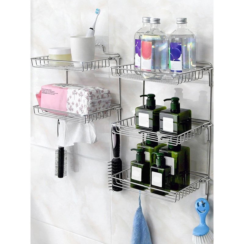 Stainless Steel Folding Storage Rack with Hook and Non Punching