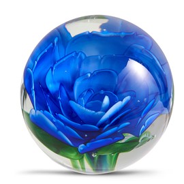 EUSTUMA Hand Blown Glass Flower Paperweight Figurine for Office Desk.Give You A Gift from The Person You Love, The Garden Decoration.(Blue Flowers)