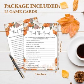 Pumpkin Baby Shower Games, Autumn Theme Baby Shower Game Cards For 25 Guests, Gender Reveal Party Decorations Favors, Fall Thanksgiving Baby Shower Party Ideas And Activities -02