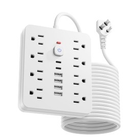 5 FT Surge Protector Power Strip - Chiefway Extension Cord with Multiple Outlets (8 AC Outlets, 4 USB and 2 USB C Ports), Portable Outlet Extender, Flat Plug, Wall Mountable for Home Office Dorm Room