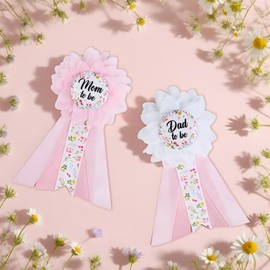 Diartpaint Wildflower Mom to Be Dad to Be Corsage Pins Wild Flower Baby Shower Party Favor Flower Floral Button Tinplate Badge Pin for New Parents Wildflower Gender Reveal Party Gift Supply Photo Prop