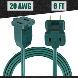 Kanayu Christmas Extension Cord Indoor Outdoor 2 Prong Electric Cord Extender, Wire Plug in and End, Ac 120 Volts for Christmas Tree Connect Extend String Lights(6 ft,Green)