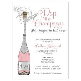 Champagne Bridal Shower Invitations Pop the Bubbly She's Changing Her Name Bachelorette Party Wedding Shower Invites Customized Printed Cards (12 Count)