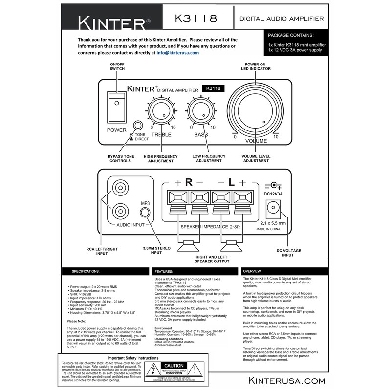 Kinter K3118 Texas Instruments TI Digital Hi-Fi Audio Mini Class