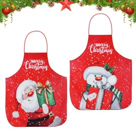 2pcs Cartoon Kitchen Aprons for Xmas Party, Christmas Santa Claus Apron, Snowman Cooking Apron, Christmas Kitchen Baking Aprons for Xmas Party Chef Cooking Restaurant Baking BBQ Home Decoration