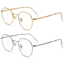 CIFOYA Blue-Light-Glasses-Women-Men Bluelight Blocking Glasses: Round Metal Frame Anti Eye Strain Computer Gaming Glasses