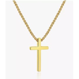 Ursteel Cross Necklace for Men,  Gold Stainless Steel Cross Pendant 22”