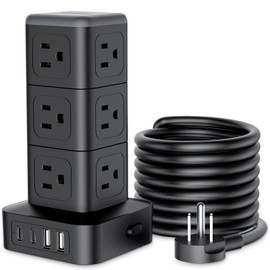 NTONPOWER Power Strip Tower, 1080J Surge Protector Tower, 12 Outlets & 4 USB (2 USB C), 10 Ft Flat Plug Extension Cord, 1625W/13A Overload Protection, Compact Power Strips Tower for Home Office Dorm