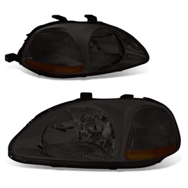 Auto Dynasty Halogen Model Factory Style Headlights Assembly Lamps, Compatible with Honda Civic 96-98, Driver and Passenger Side, Smoked Lens Amber Corner