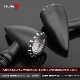 TSUNG 4PCS Motorcycle Bullet LED Front Rear Turn Signal Light SMD Blinker Indicator for Cruiser Chopper Bobber Cafe Racer Street Bike (SMD LED-4PCS Black)
