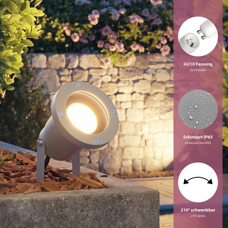 ledscom.de DUK Garden Spotlight for Outdoor Use, IP65, Plug, Grey,